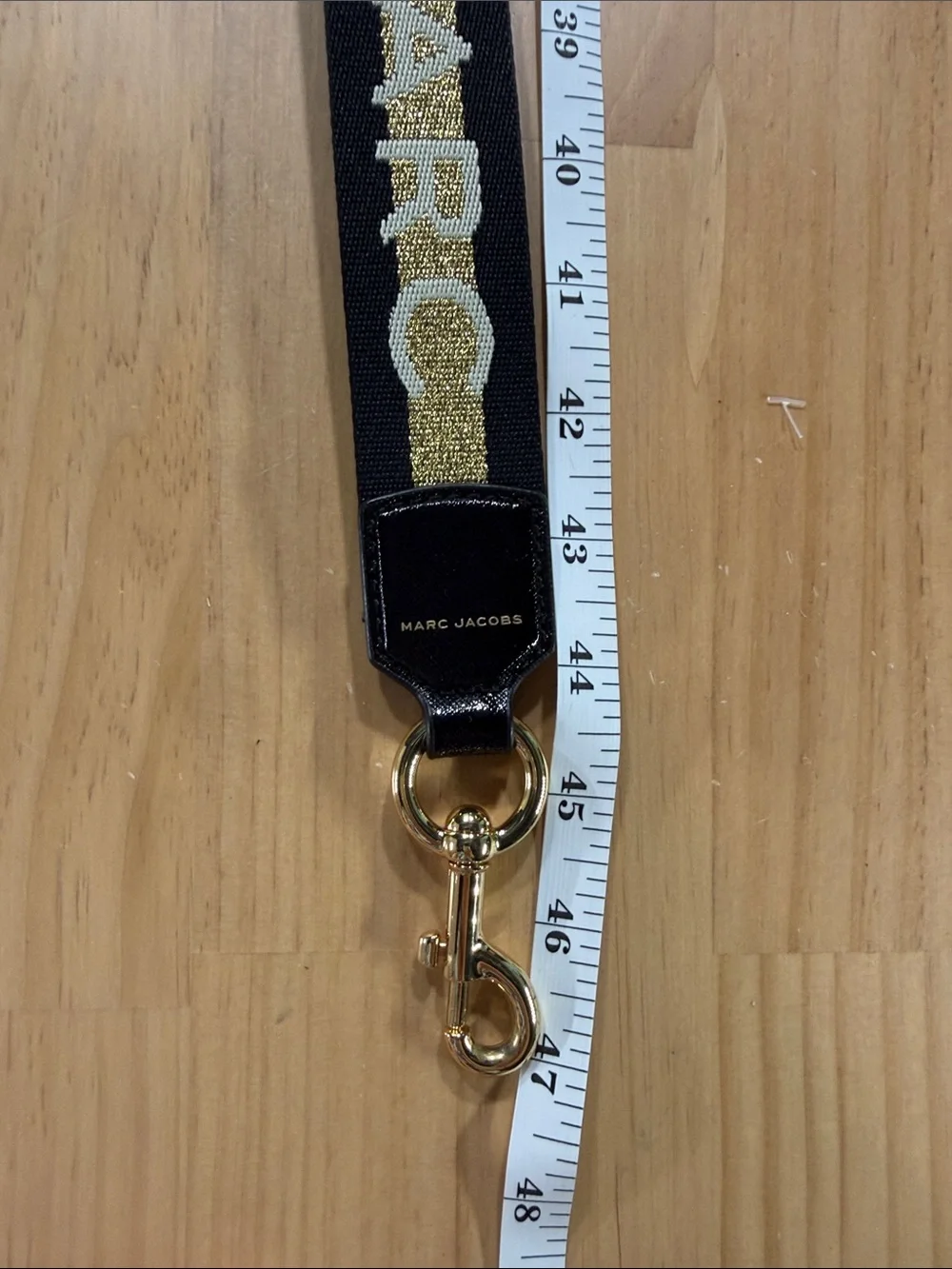 Marc Jacobs Black and Gold Logo Webbing Strap